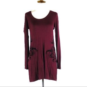 Soft Surroundings Burgundy Tunic Velvet Appliqué XS